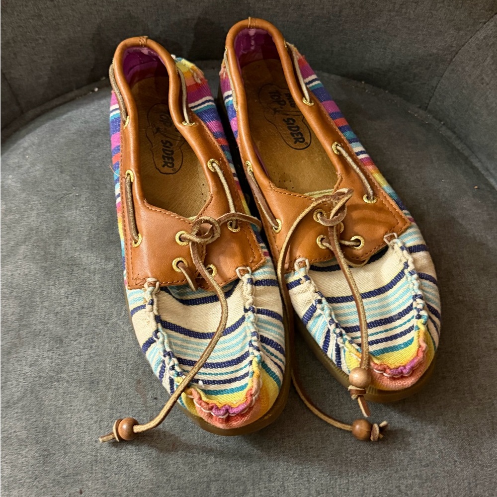 Sperry Women's Striped Tan Moccasins